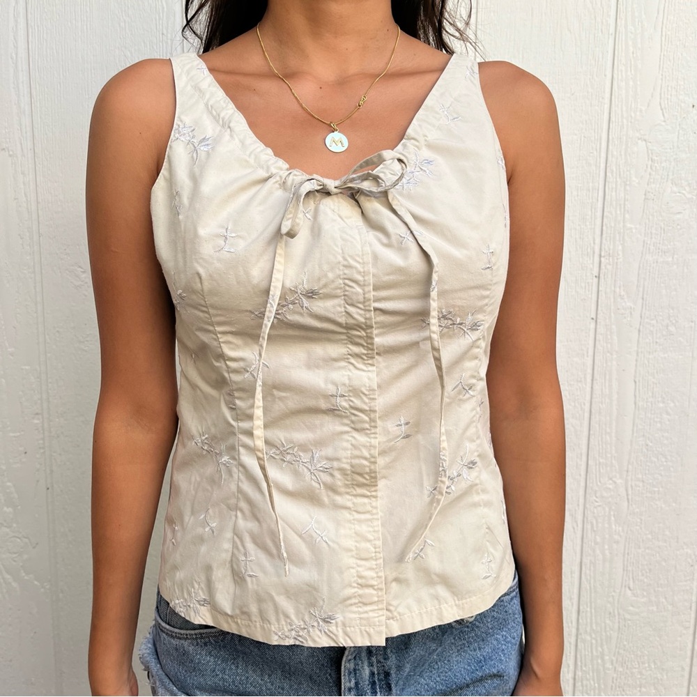 Adele Fado 100% Cotton Embossed Corset Top Vest Natural Ivory size Small